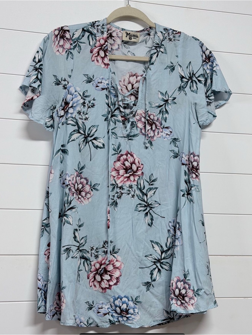 Show Me Your MuMu Soft Blue Floral Lace Up V-Neck Top